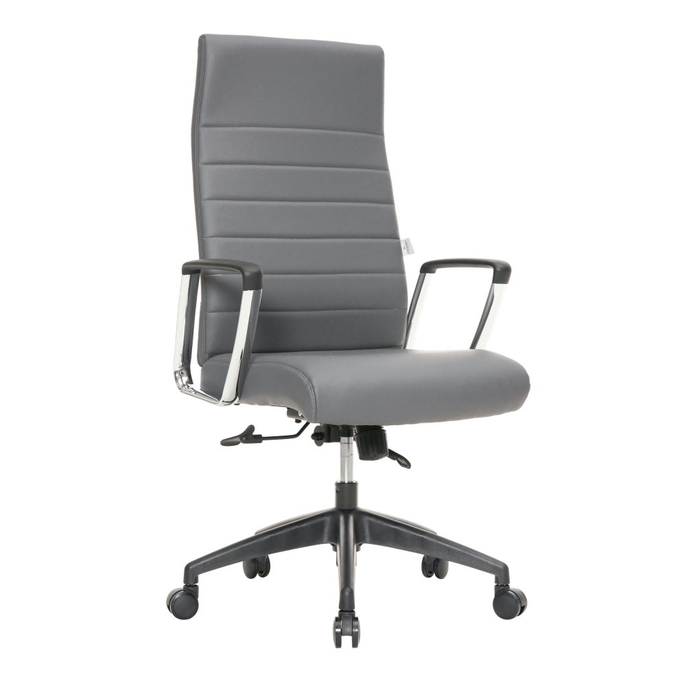 LeisureMod Hilton Modern, High-Back Leather Office Chair, Gray