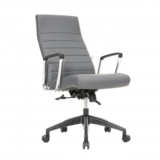 LeisureMod Hilton Modern, High-Back Leather Office Chair, Gray