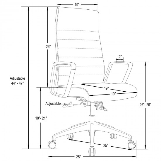 LeisureMod Hilton Modern, High-Back Leather Office Chair, Gray