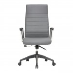 LeisureMod Hilton Modern, High-Back Leather Office Chair, Gray