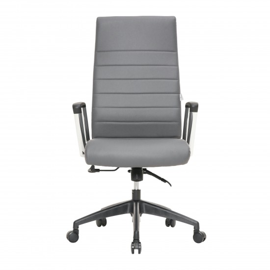 LeisureMod Hilton Modern, High-Back Leather Office Chair, Gray