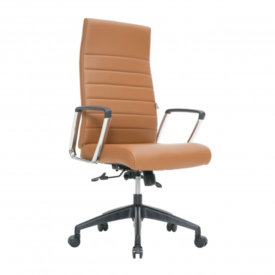 LeisureMod Hilton Modern High-Back Leather Office Chair, Brown