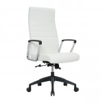 LeisureMod Hilton Modern High-Back Leather Office Chair, White