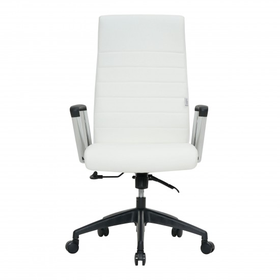 LeisureMod Hilton Modern High-Back Leather Office Chair, White