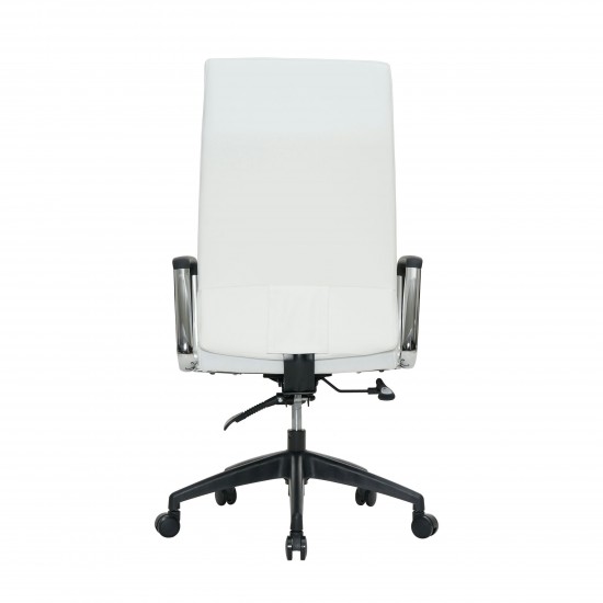 LeisureMod Hilton Modern High-Back Leather Office Chair, White