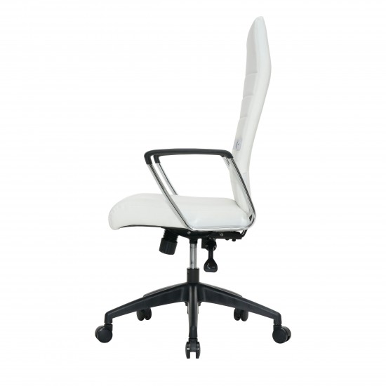 LeisureMod Hilton Modern High-Back Leather Office Chair, White