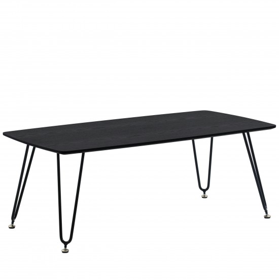 LeisureMod Elmwood Modern Wood Top Coffee Table With Iron Base, Black