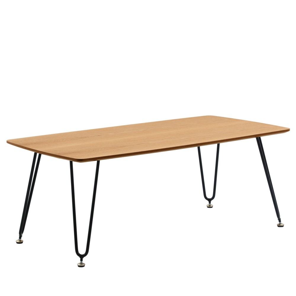 LeisureMod Elmwood Modern Wood Top Coffee Table With Iron Base, Natural