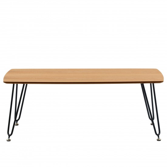 LeisureMod Elmwood Modern Wood Top Coffee Table With Iron Base, Natural