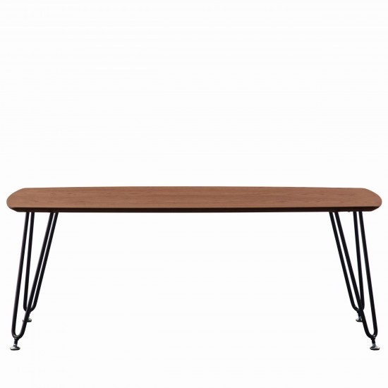 LeisureMod Elmwood Modern Wood Top Coffee Table With Iron Base, Walnut