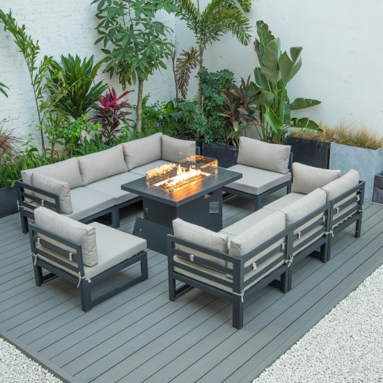 LeisureMod Chelsea Patio Sectional & Fire Pit Table & Cushions, Beige