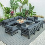 LeisureMod Chelsea Patio Sectional & Fire Pit Table & Cushions, Black