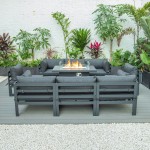 LeisureMod Chelsea Patio Sectional & Fire Pit Table & Cushions, Black