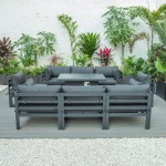 LeisureMod Chelsea Patio Sectional & Fire Pit Table & Cushions, Black