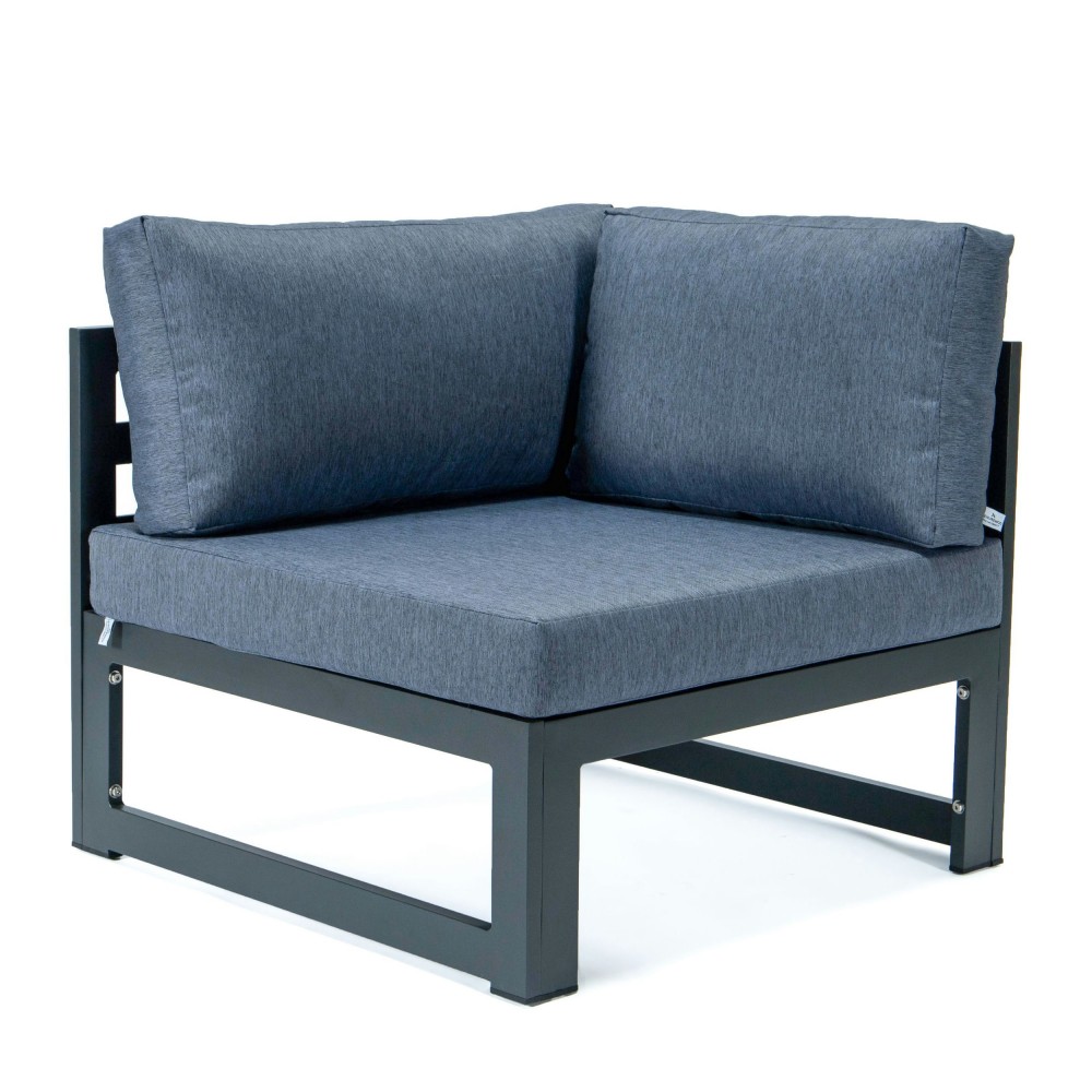 LeisureMod Chelsea Patio Sectional & Fire Pit Table & Cushions, Blue LeisureMod Chelsea Patio Sectional & Fire Pit Table & Cushions, Blue