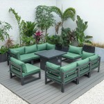 LeisureMod Chelsea Patio Sectional & Fire Pit Table & Cushions, Green