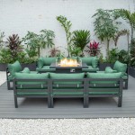 LeisureMod Chelsea Patio Sectional & Fire Pit Table & Cushions, Green