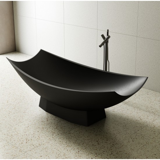 Black Matte 71" Solid Surface Resin Free Standing Hammock Style Bathtub