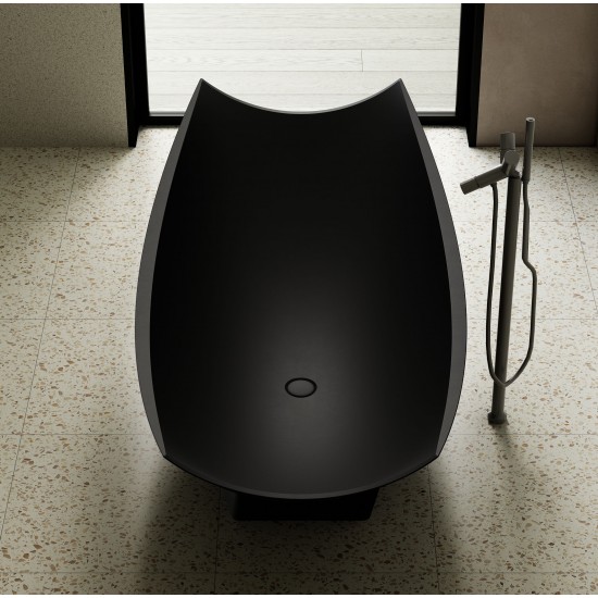 Black Matte 71" Solid Surface Resin Free Standing Hammock Style Bathtub