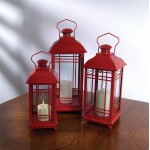 Lantern (Set Of 3) 14"H, 17"H, 20"H Metal/Glass, Red