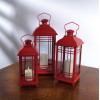 Lantern (Set Of 3) 14"H, 17"H, 20"H Metal/Glass, Red