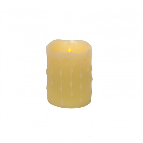 Led Wax Dripping Pillar Candle (Set Of 4) 3"Dx4"H Wax/Plastic, Yellow