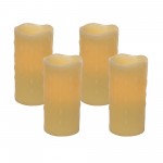 Led Wax Dripping Pillar Candle (Set Of 4) 3"Dx6"H Wax/Plastic, Yellow