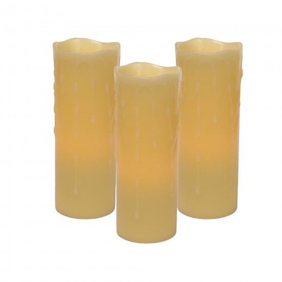 Led Wax Dripping Pillar Candle (Set Of 3) 3"Dx8"H Wax/Plastic