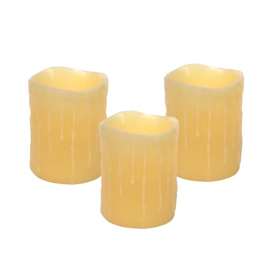 Led Wax Dripping Pillar Candle (Set Of 3) 4"Dx5"H Wax/Plastic