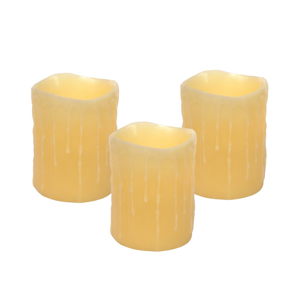 Led Wax Dripping Pillar Candle (Set Of 3) 4"Dx5"H Wax/Plastic