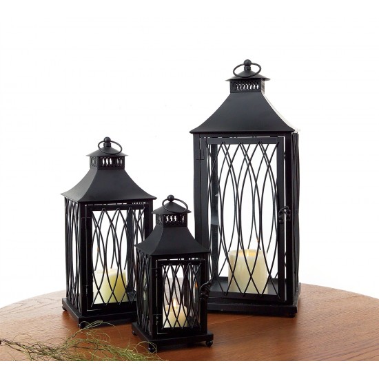 Lantern (Set Of 3) 11.5"H,16"H,24"H Metal/Glass