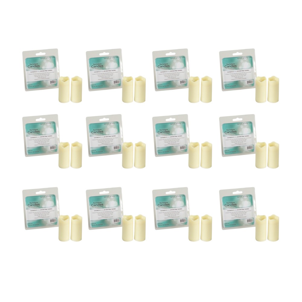 Led Mini Pillar Candle W/Timer (Set Of 12) 1.25"Dx3"H Wax/Plastic