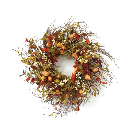 Cape Gooseberry Wreath 20"D Twig/Fabric