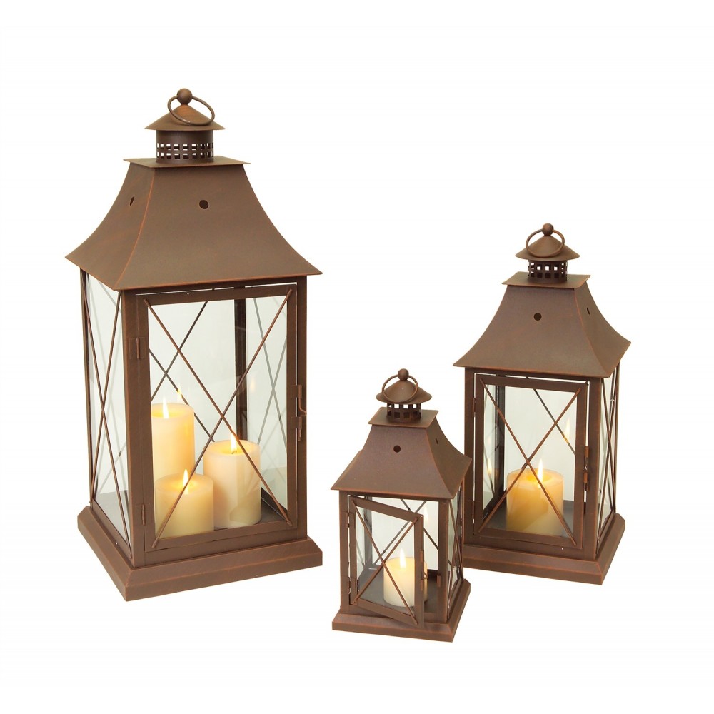 Lantern (Set Of 3) 11.5", 17", 24"H Metal/Glass