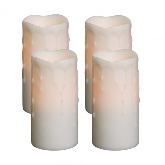 Led Wax Dripping Pillar Candle (Set Of 4) 3"Dx6"H Wax/Plastic, White