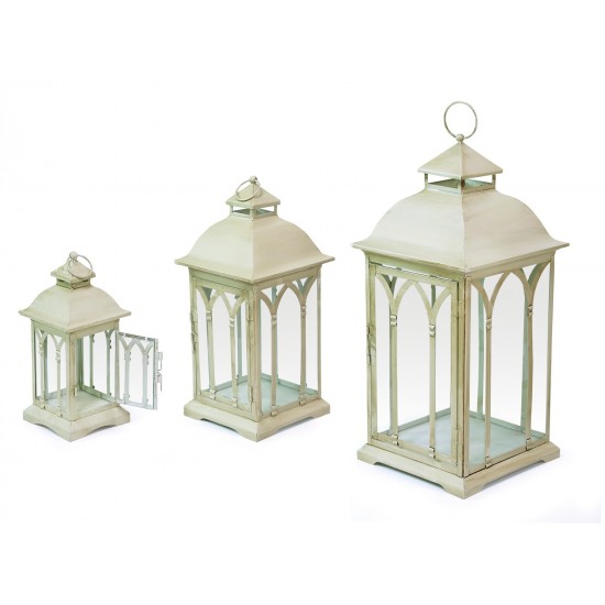 Lantern (Set Of 3)11", 16", 21"H Metal/Glass