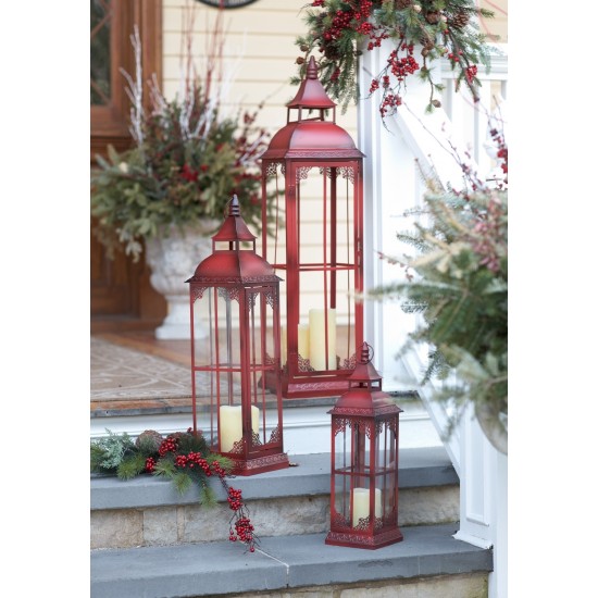 Lantern (Set Of 3) 19.75"H, 28"H, 37"H Metal/Glass