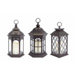 Lanterns W/Led Candle (Set Of 3) W/6 Hour Timer 13"H Plastic/Glass