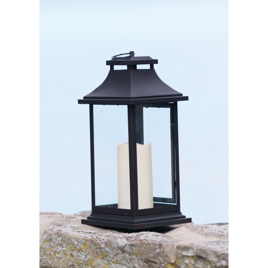 Lantern W/3"X6" Led Candle (Set Of 2) 14.75"H