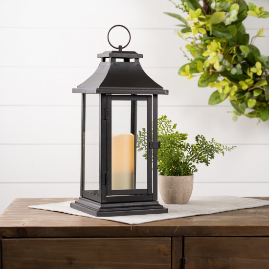 Lantern W/3"X6" Led Candle (Set Of 2) 14.75"H