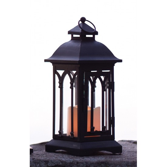 Lantern W/3"X3" Led Candle (Set Of 2) 12.25"H Iron/Glass/Plastic, Black