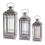 Lantern (Set Of 3) 14"H, 17"H, 20"H Metal/Glass, Grey, White