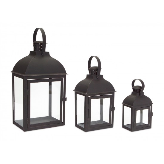 Lantern (Set Of 3) 7.5"-14"H Iron/Glass, Black