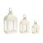 Lantern (Set Of 3) 7.5"-14"H Iron/Glass, White