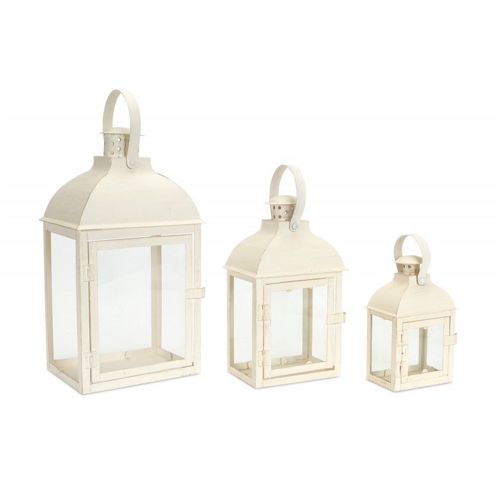 Lantern (Set Of 3) 7.5"-14"H Iron/Glass, White