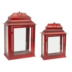 Lanterns (Set Of 2) 21"H, 16"H Metal/Glass