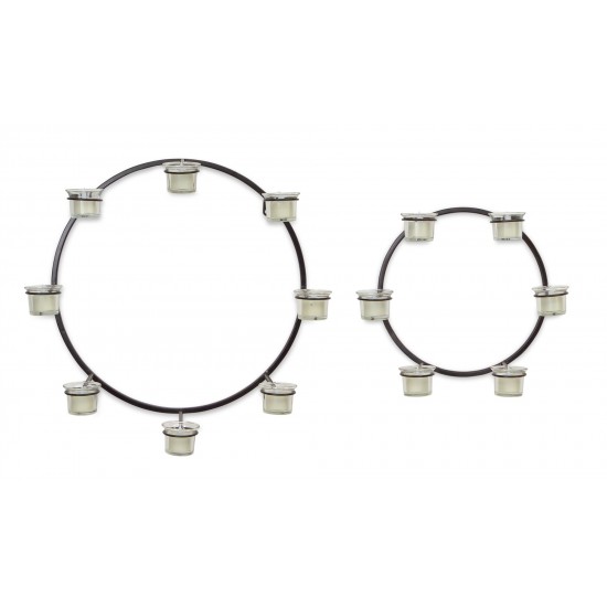 Wall Mount Votive Candle Holders (Set Of 2) 18"D, 12"D Metal/Glass