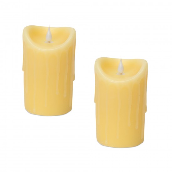 Simplux Led Dripping Candle W/Moving Flame (Set Of 2) 3"D x 5"H
