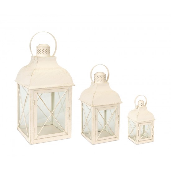 Lantern (Set Of 3) 8.5"H, 13.75"H, 18.5"H Metal/Glass