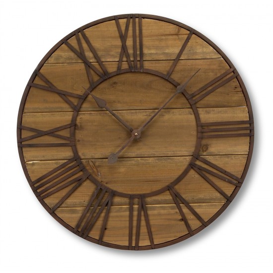 Round Roman Numeral Wall Clock 23.5"D Wood/Metal (1 Aa Batteries, Not Included)